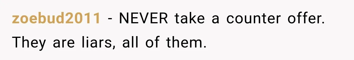 Boss Promises A $5K Bonus To Keep Employee From Leaving, Then Lays Her Off Before Payday zoebud2011 − NEVER take a counter offer. They are liars, all of them.