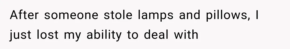 After someone stole lamps and pillows, I just lost my ability to deal with