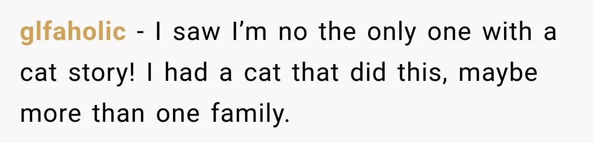 glfaholic − I saw I’m no the only one with a cat story! I had a cat that did this, maybe more than one family.