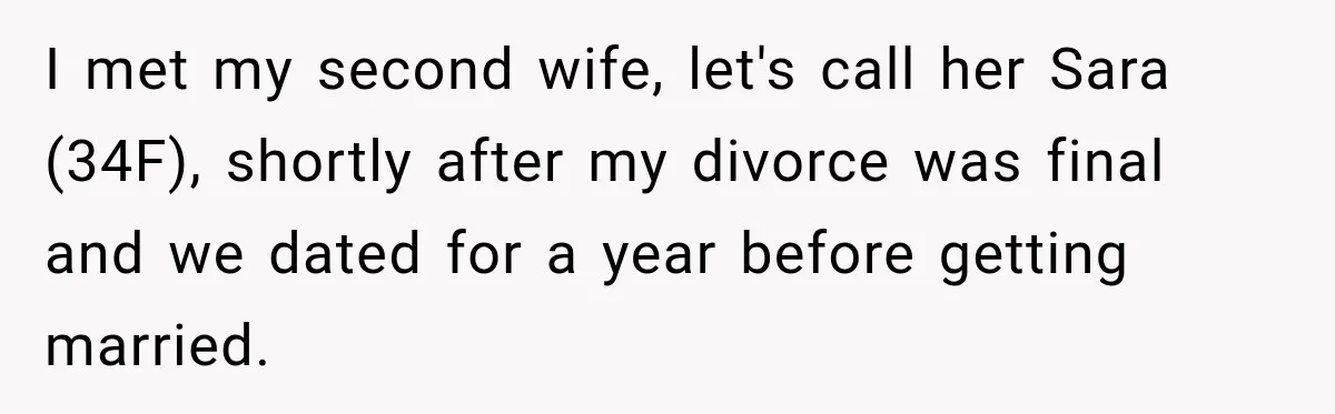 I met my second wife, let's call her Sara (34F), shortly after my divorce was final and we dated for a year before getting married.