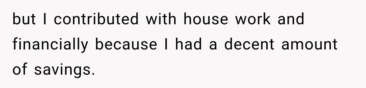 but I contributed with house work and financially because I had a decent amount of savings.