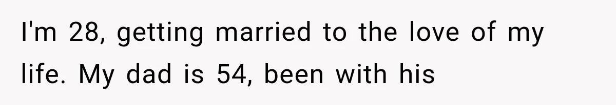 Stepmom Humiliates Groom At His Wedding, Then Loses Access To The Money She Loved I'm 28, getting married to the love of my life. My dad is 54, been with his