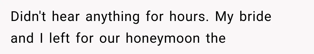 Stepmom Humiliates Groom At His Wedding, Then Loses Access To The Money She Loved Didn't hear anything for hours. My bride and I left for our honeymoon the