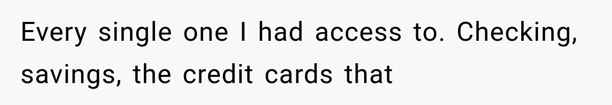 Stepmom Humiliates Groom At His Wedding, Then Loses Access To The Money She Loved Every single one I had access to. Checking, savings, the credit cards that