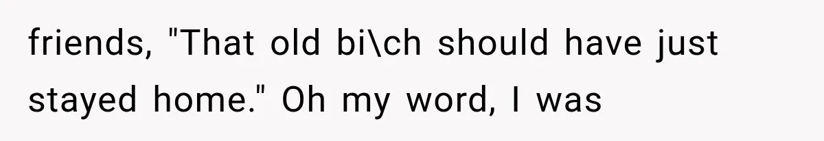 friends, "That old bi\ch should have just stayed home." Oh my word, I was