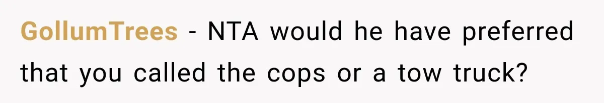 GollumTrees − NTA would he have preferred that you called the cops or a tow truck?