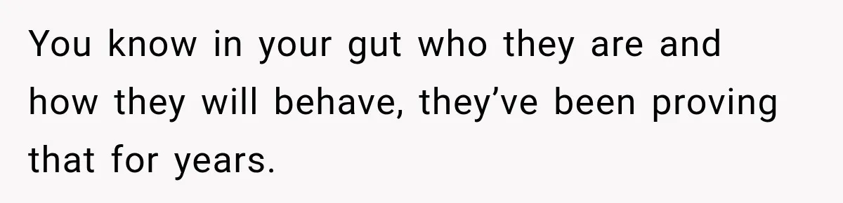 You know in your gut who they are and how they will behave, they’ve been proving that for years.