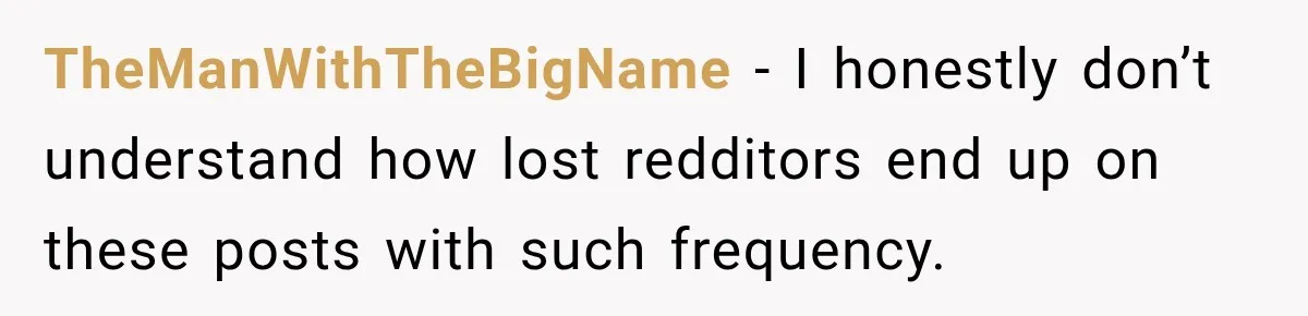 TheManWithTheBigName − I honestly don’t understand how lost redditors end up on these posts with such frequency.
