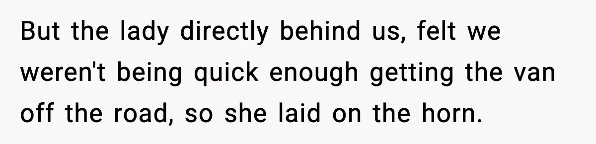 Woman Demands Ambulance Move While Injured Delivery Driver Is Being Loaded, Then Gets a Very Awkward Delivery Months Later But the lady directly behind us, felt we weren't being quick enough getting the van off the road, so she laid on the horn.