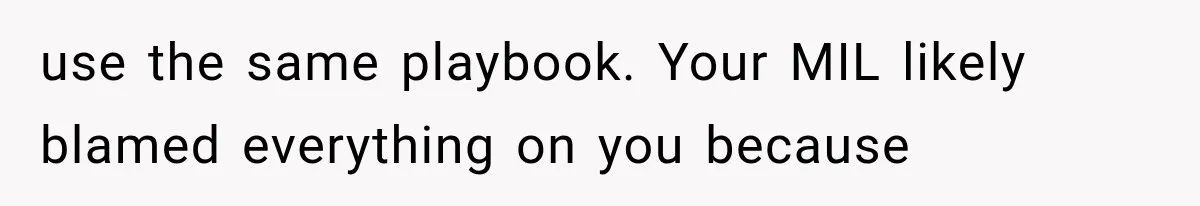 use the same playbook. Your MIL likely blamed everything on you because