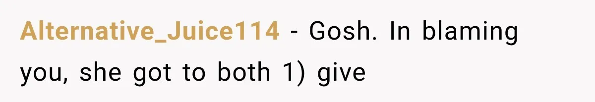 Alternative_Juice114 − Gosh. In blaming you, she got to both 1) give