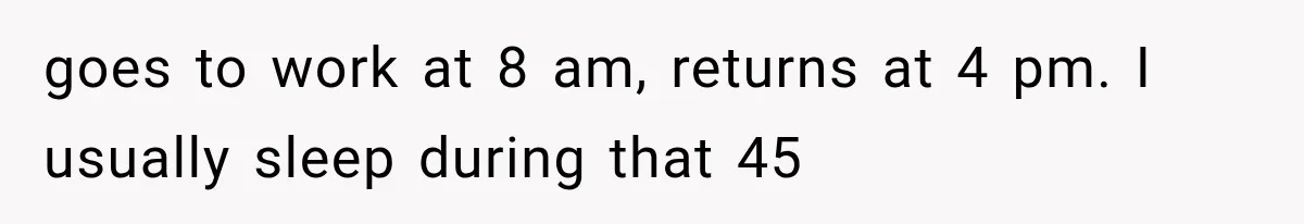 goes to work at 8 am, returns at 4 pm. I usually sleep during that 45