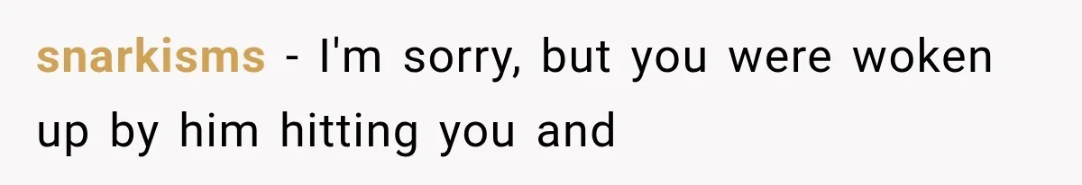 snarkisms − I'm sorry, but you were woken up by him hitting you and