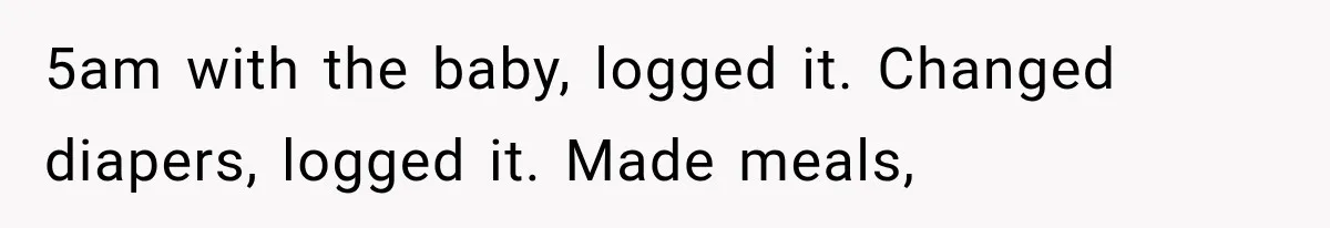 5am with the baby, logged it. Changed diapers, logged it. Made meals,
