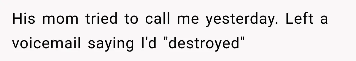 His mom tried to call me yesterday. Left a voicemail saying I'd "destroyed"