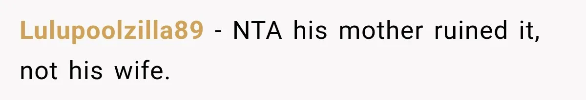 Lulupoolzilla89 − NTA his mother ruined it, not his wife.