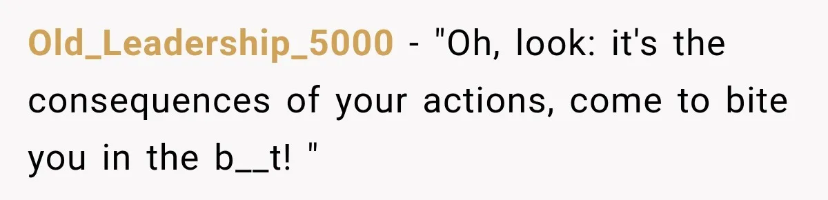 Old_Leadership_5000 − "Oh, look: it's the consequences of your actions, come to bite you in the b__t! "