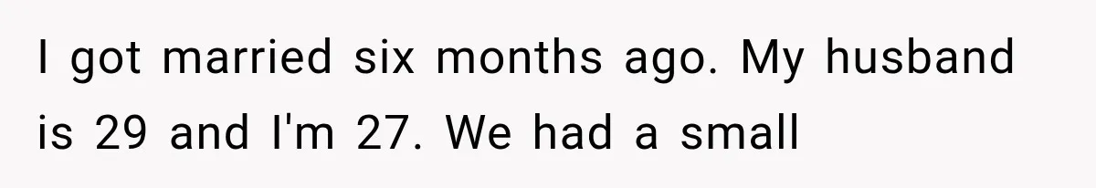 I got married six months ago. My husband is 29 and I'm 27. We had a small