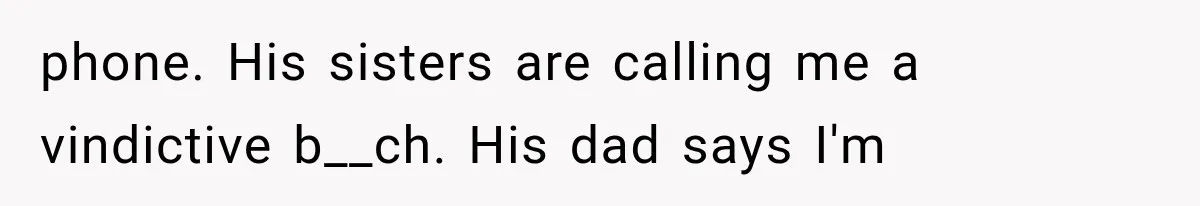 phone. His sisters are calling me a vindictive b__ch. His dad says I'm