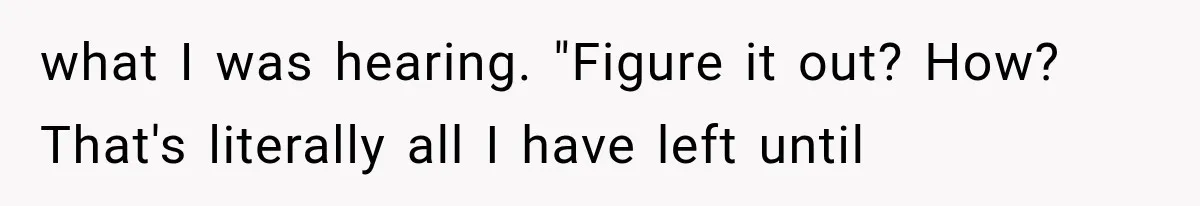 what I was hearing. "Figure it out? How? That's literally all I have left until
