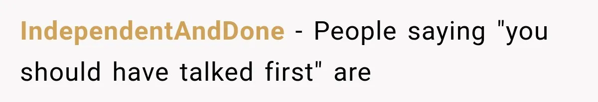 IndependentAndDone − People saying "you should have talked first" are