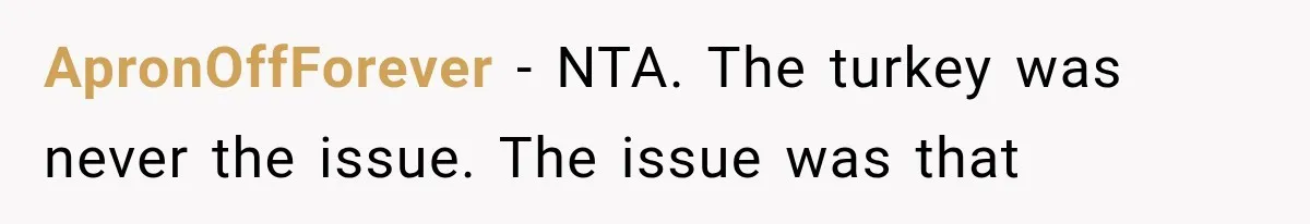 ApronOffForever − NTA. The turkey was never the issue. The issue was that