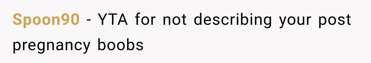 Spoon90 − YTA for not describing your post pregnancy boobs