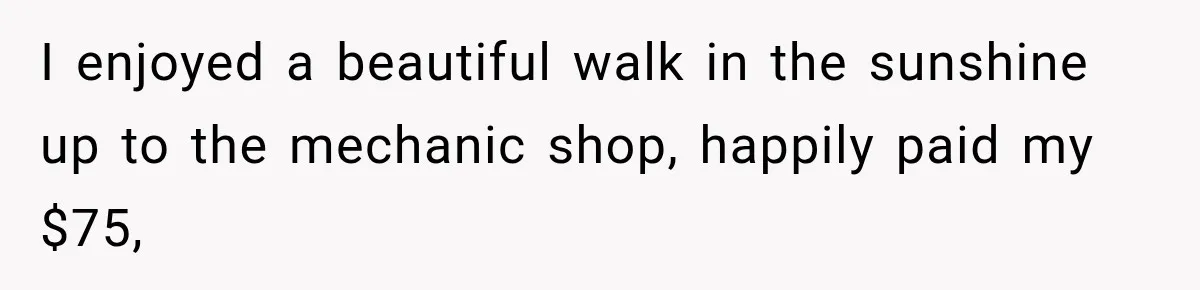 I enjoyed a beautiful walk in the sunshine up to the mechanic shop, happily paid my $75,