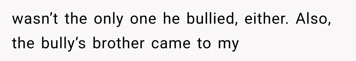 wasn’t the only one he bullied, either. Also, the bully’s brother came to my