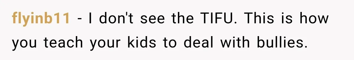 flyinb11 − I don't see the TIFU. This is how you teach your kids to deal with bullies.