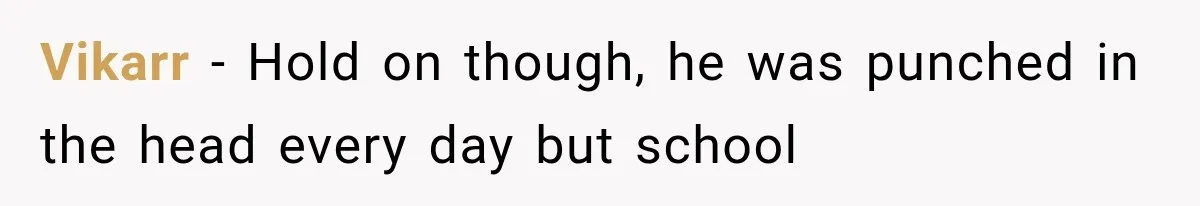 Vikarr − Hold on though, he was punched in the head every day but school