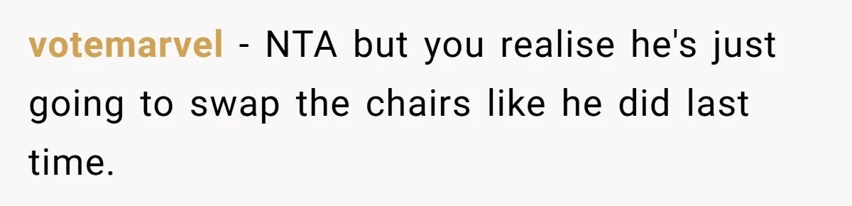 votemarvel − NTA but you realise he's just going to swap the chairs like he did last time.
