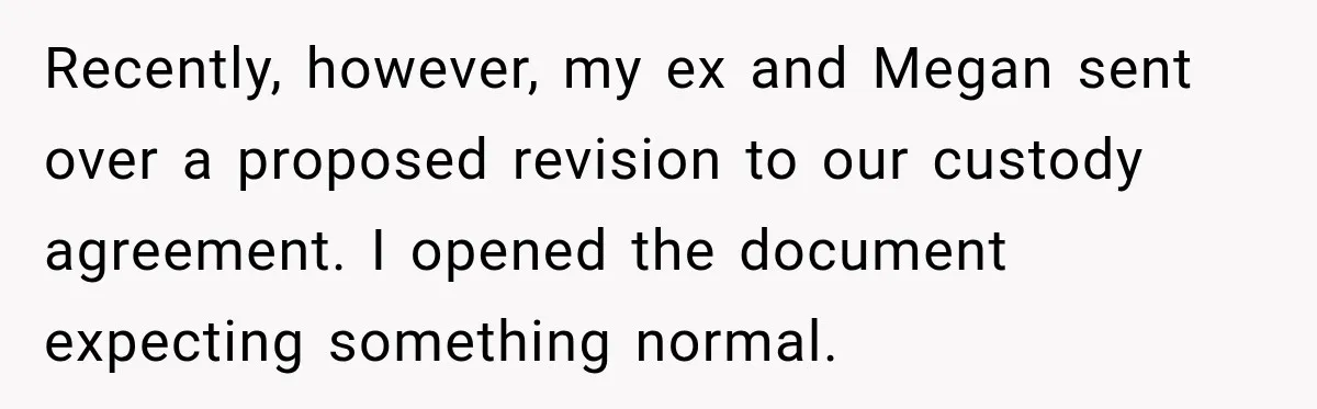 Recently, however, my ex and Megan sent over a proposed revision to our custody agreement. I opened the document expecting something normal.
