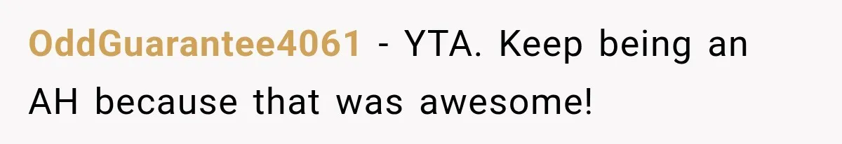 OddGuarantee4061 − YTA. Keep being an AH because that was awesome!