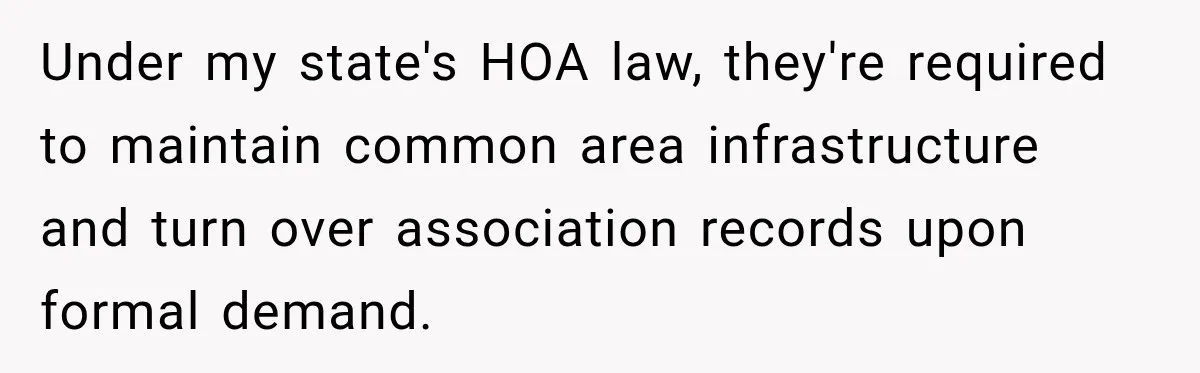 Under my state's HOA law, they're required to maintain common area infrastructure and turn over association records upon formal demand.