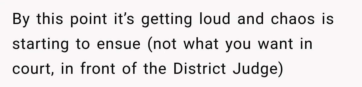 By this point it’s getting loud and chaos is starting to ensue (not what you want in court, in front of the District Judge)