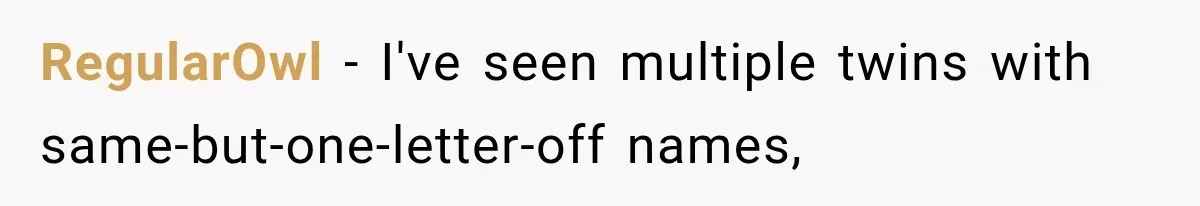 RegularOwl − I've seen multiple twins with same-but-one-letter-off names,
