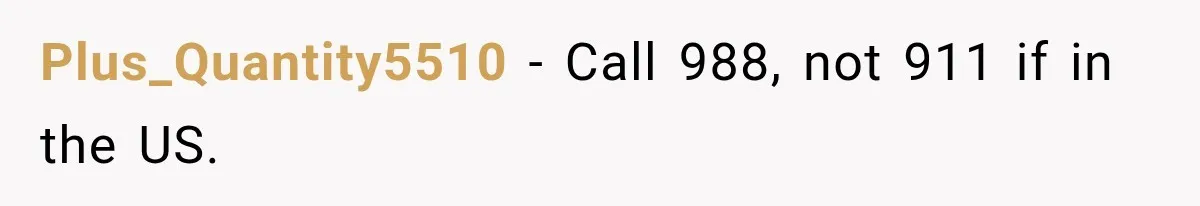 Plus_Quantity5510 − Call 988, not 911 if in the US.