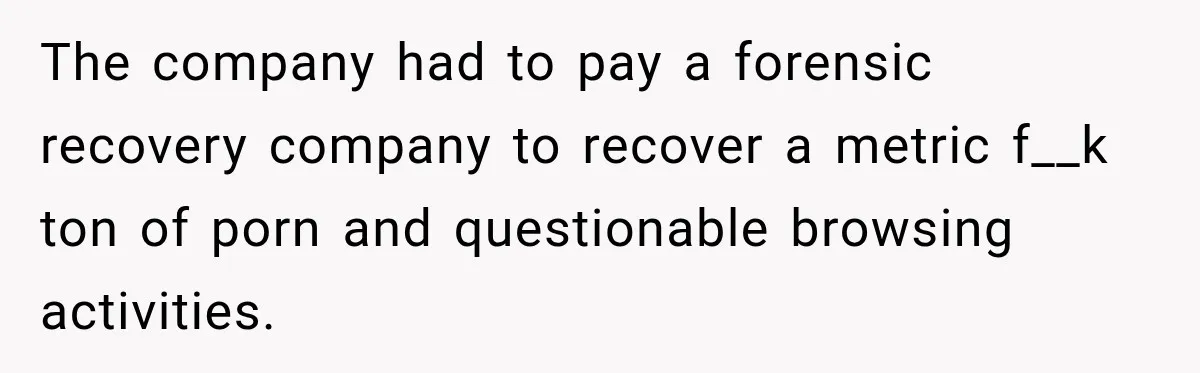 The company had to pay a forensic recovery company to recover a metric f__k ton of porn and questionable browsing activities.