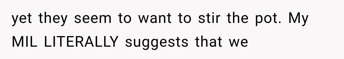 yet they seem to want to stir the pot. My MIL LITERALLY suggests that we