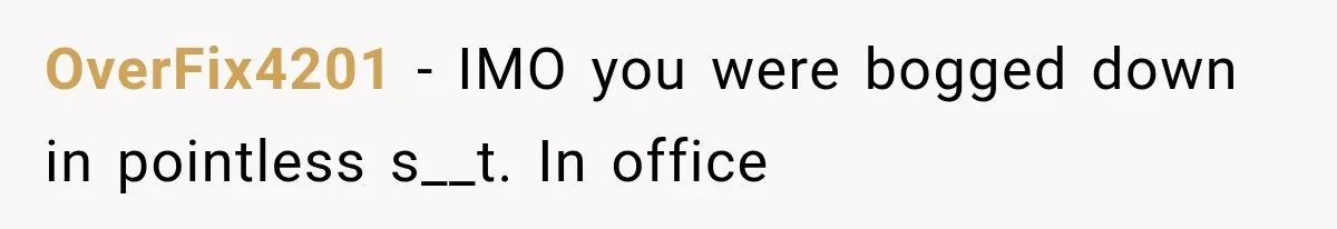OverFix4201 − IMO you were bogged down in pointless s__t. In office
