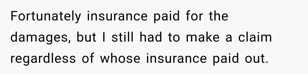 Fortunately insurance paid for the damages, but I still had to make a claim regardless of whose insurance paid out.