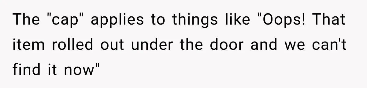 The "cap" applies to things like "Oops! That item rolled out under the door and we can't find it now"