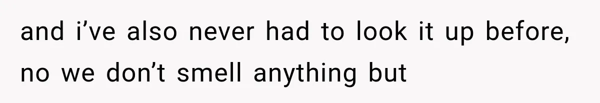 and i’ve also never had to look it up before, no we don’t smell anything but