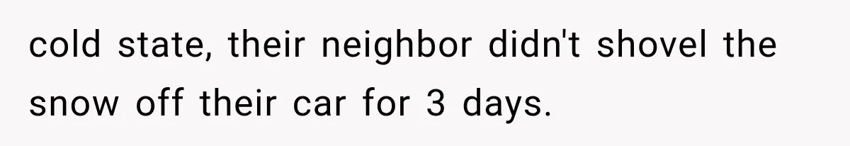 cold state, their neighbor didn't shovel the snow off their car for 3 days.