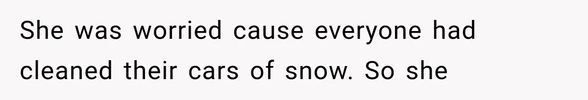 She was worried cause everyone had cleaned their cars of snow. So she