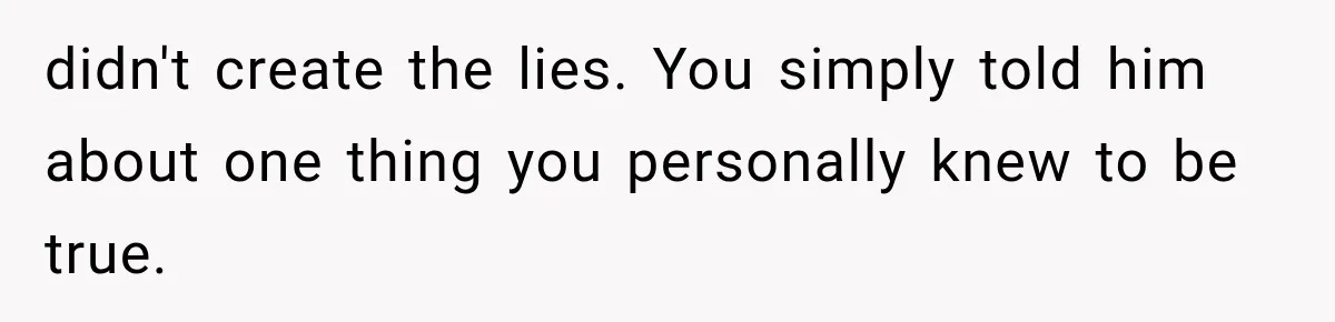 didn't create the lies. You simply told him about one thing you personally knew to be true.