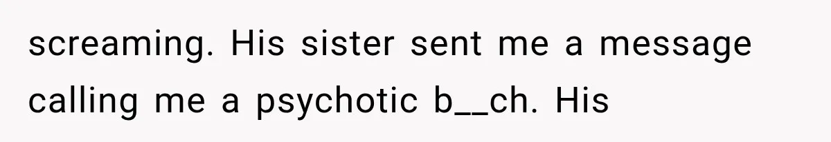 screaming. His sister sent me a message calling me a psychotic b__ch. His
