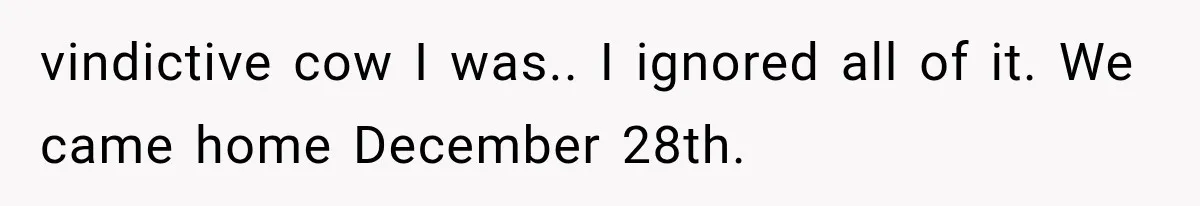 vindictive cow I was.. I ignored all of it. We came home December 28th.