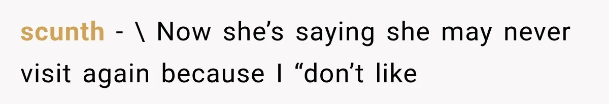 Woman Asks SIL to Stop Planning Visits to Her House, Then Gets Accused of Not Liking Her scunth − \ Now she’s saying she may never visit again because I “don’t like